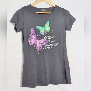 Black Enjoy The Summer Butterfly Graphic Women's T-Shirt